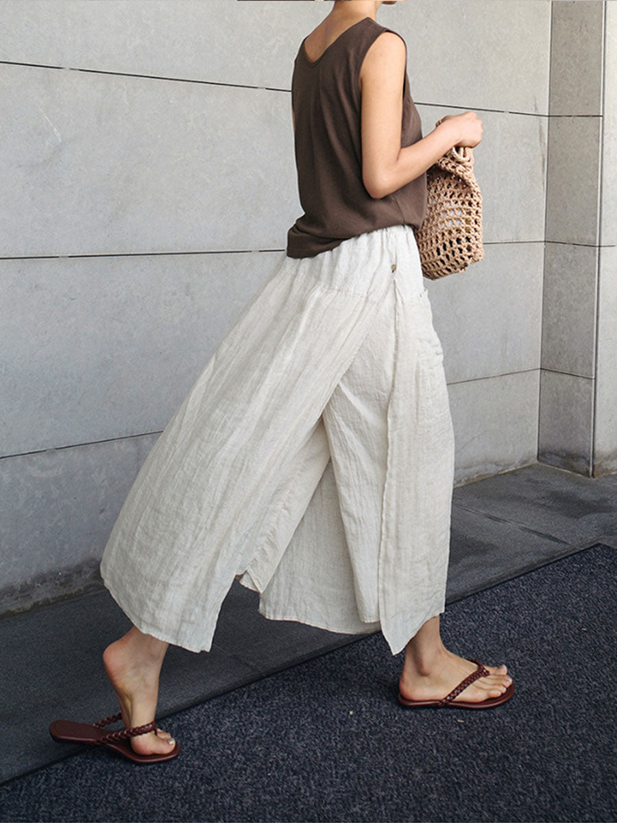 Jupe-culotte ample en lin avec poches