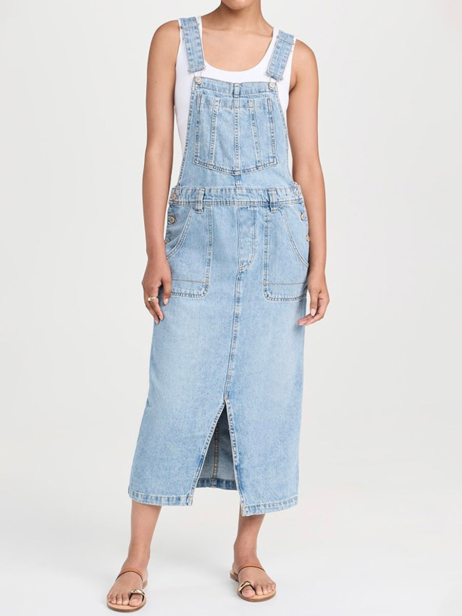 Jeans-Latzkleid mit Schlitz vorne