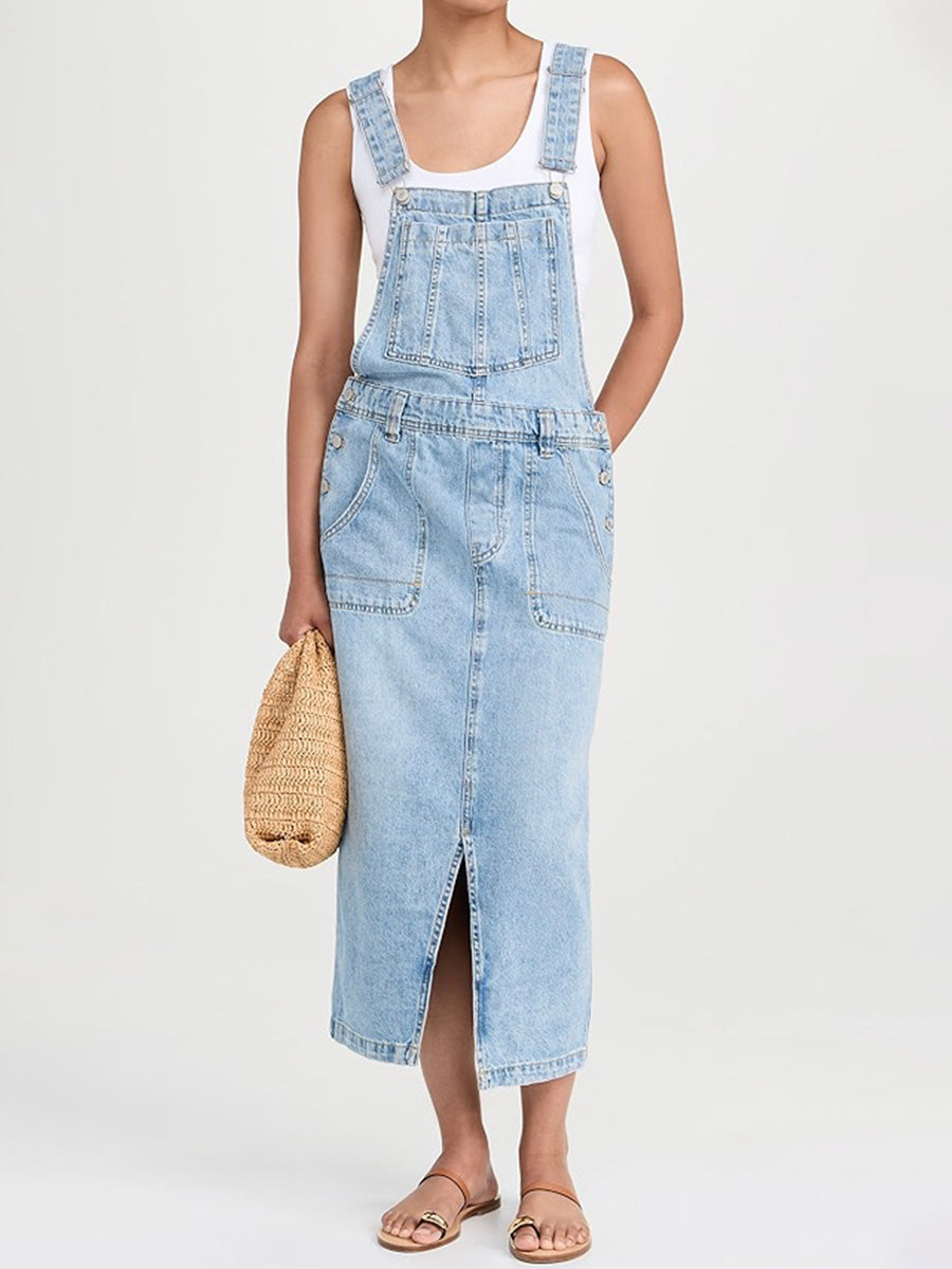 Jeans-Latzkleid mit Schlitz vorne
