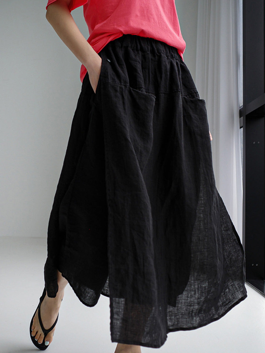 Jupe-culotte ample en lin avec poches