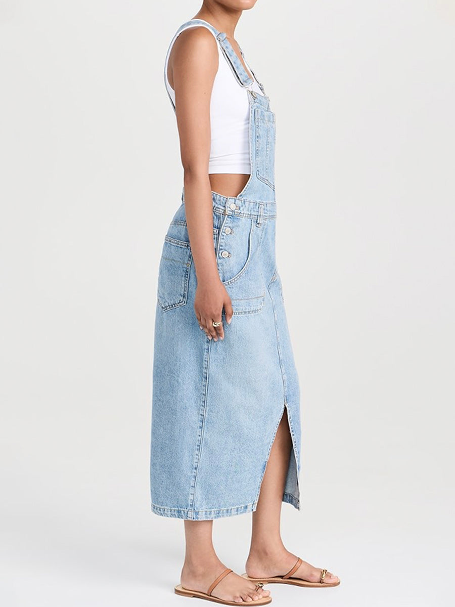 Jeans-Latzkleid mit Schlitz vorne