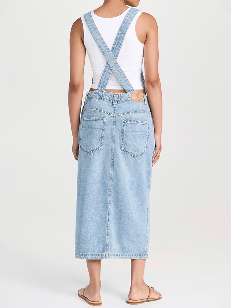 Jeans-Latzkleid mit Schlitz vorne
