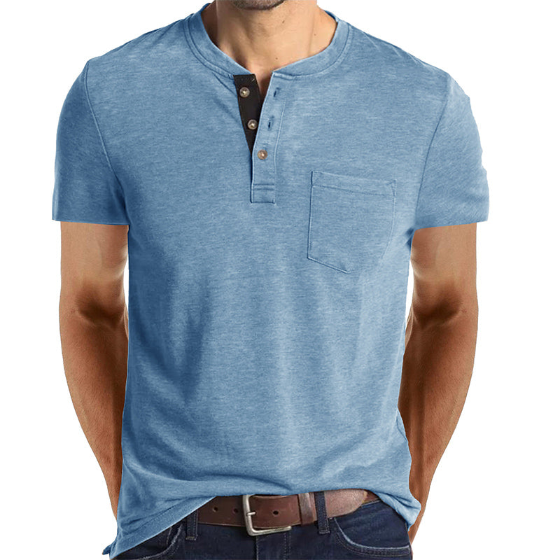Men's Casual Short Sleeve Henley T-Shirt with Pocket