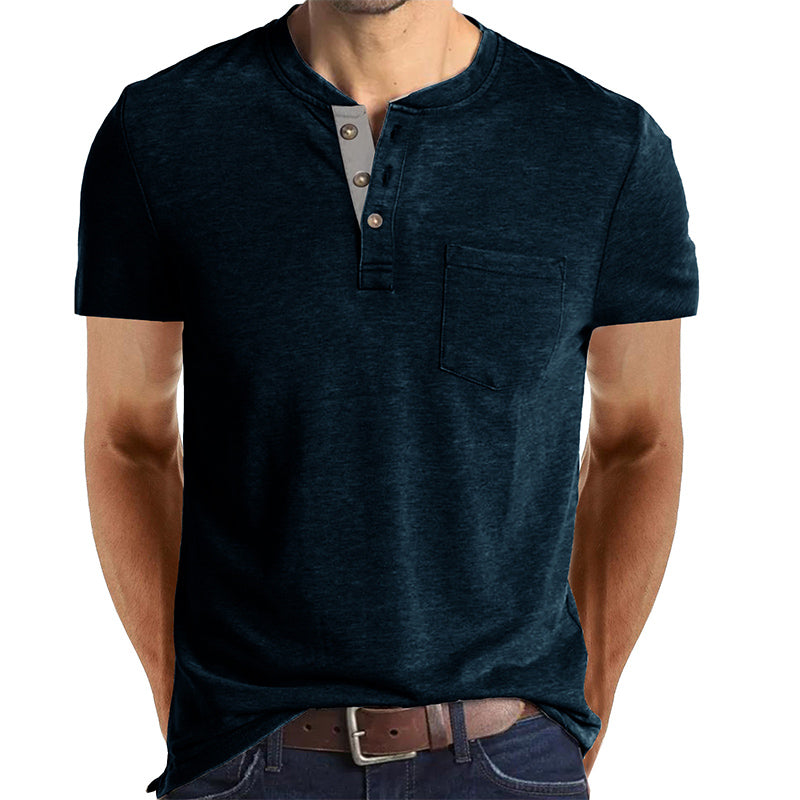 Men's Casual Short Sleeve Henley T-Shirt with Pocket