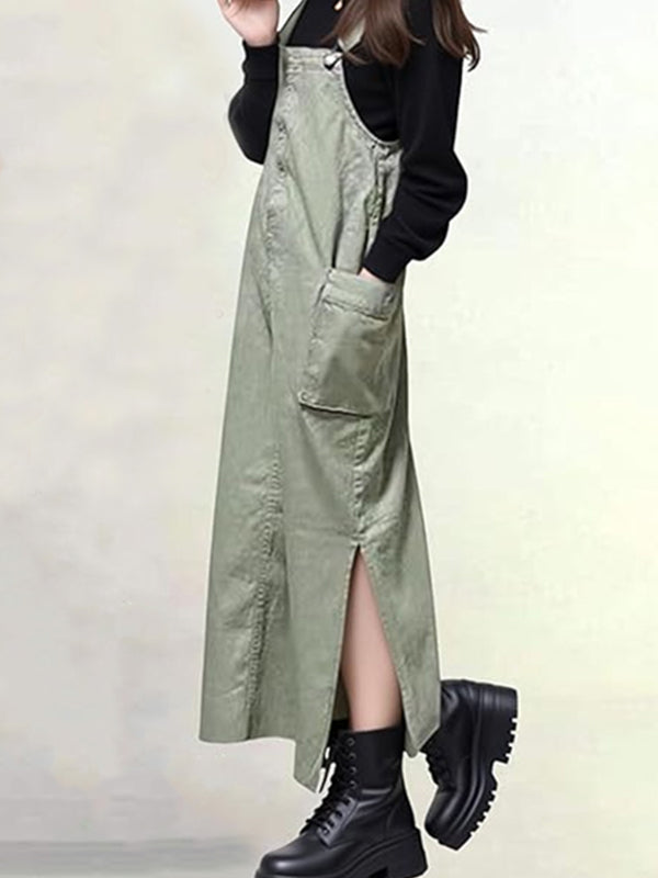 Damen-Latzkleid mit lockerer Passform und Seitenschlitzen