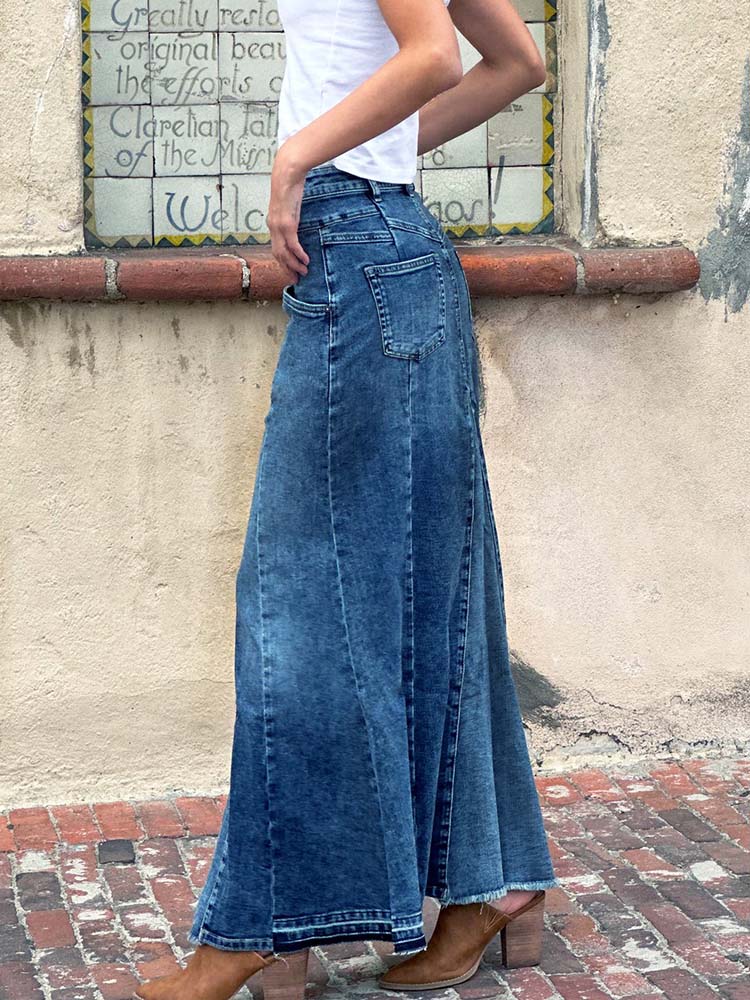Jupe longue en jean stretch amincissante trapèze