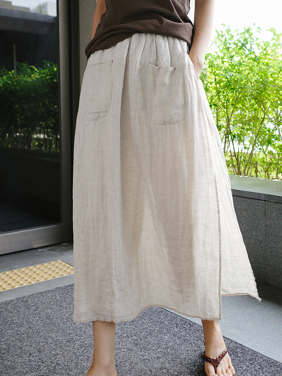 Jupe-culotte ample en lin avec poches