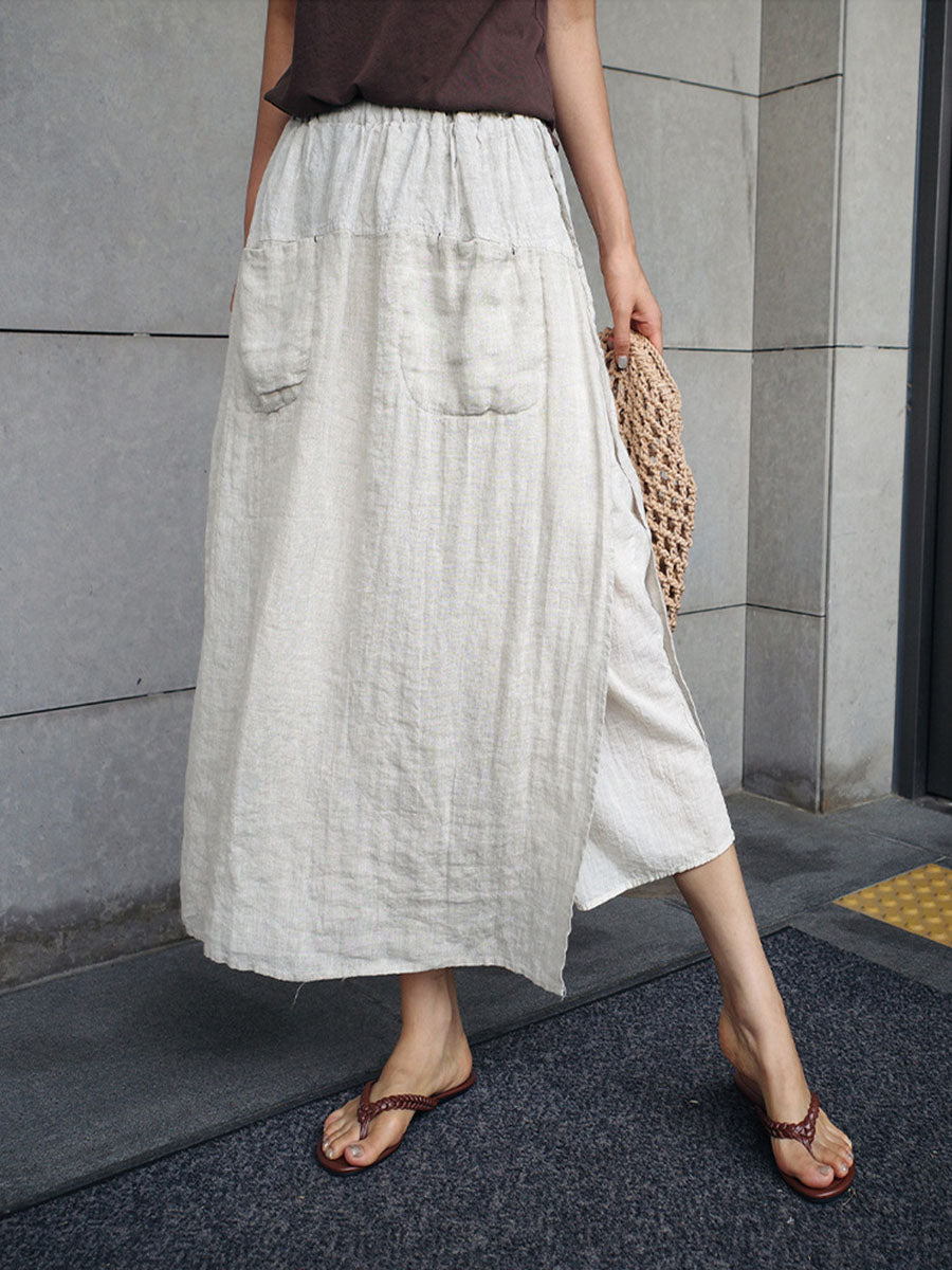Jupe-culotte ample en lin avec poches