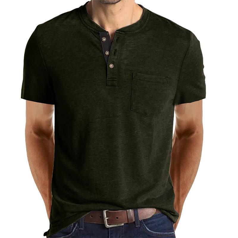 Men's Casual Short Sleeve Henley T-Shirt with Pocket