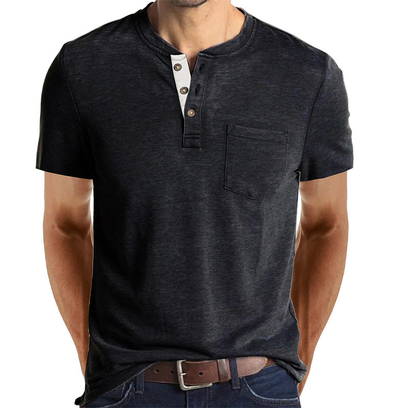 Men's Casual Short Sleeve Henley T-Shirt with Pocket