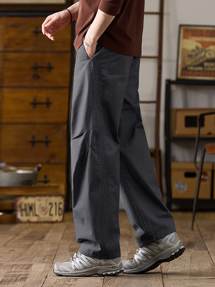 Pantalon décontracté en coton pour homme, jambes larges et cordon de serrage