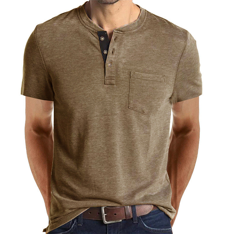 Men's Casual Short Sleeve Henley T-Shirt with Pocket