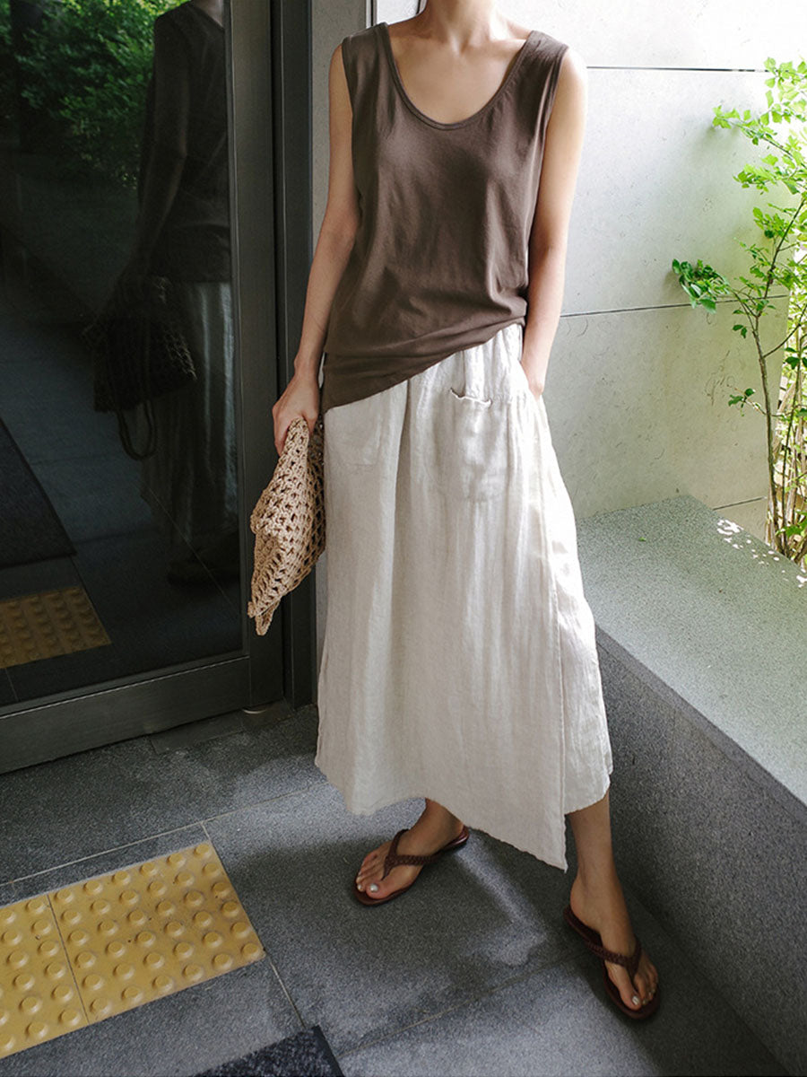 Jupe-culotte ample en lin avec poches