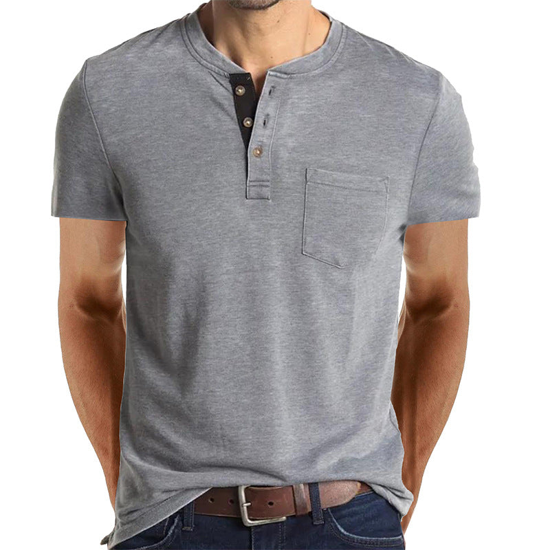Men's Casual Short Sleeve Henley T-Shirt with Pocket
