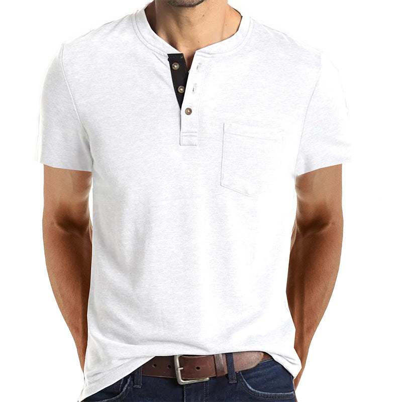 Men's Casual Short Sleeve Henley T-Shirt with Pocket