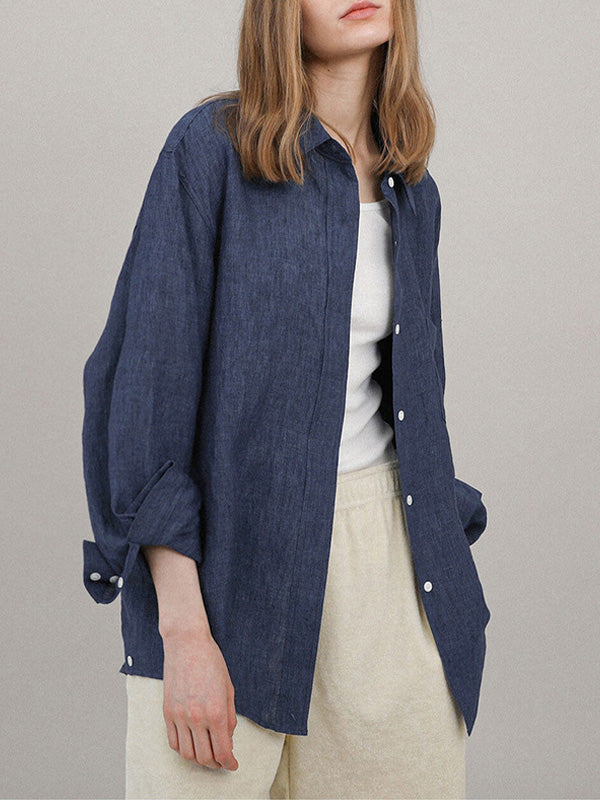 Chemise à manches longues en 100% lin avec poche poitrine