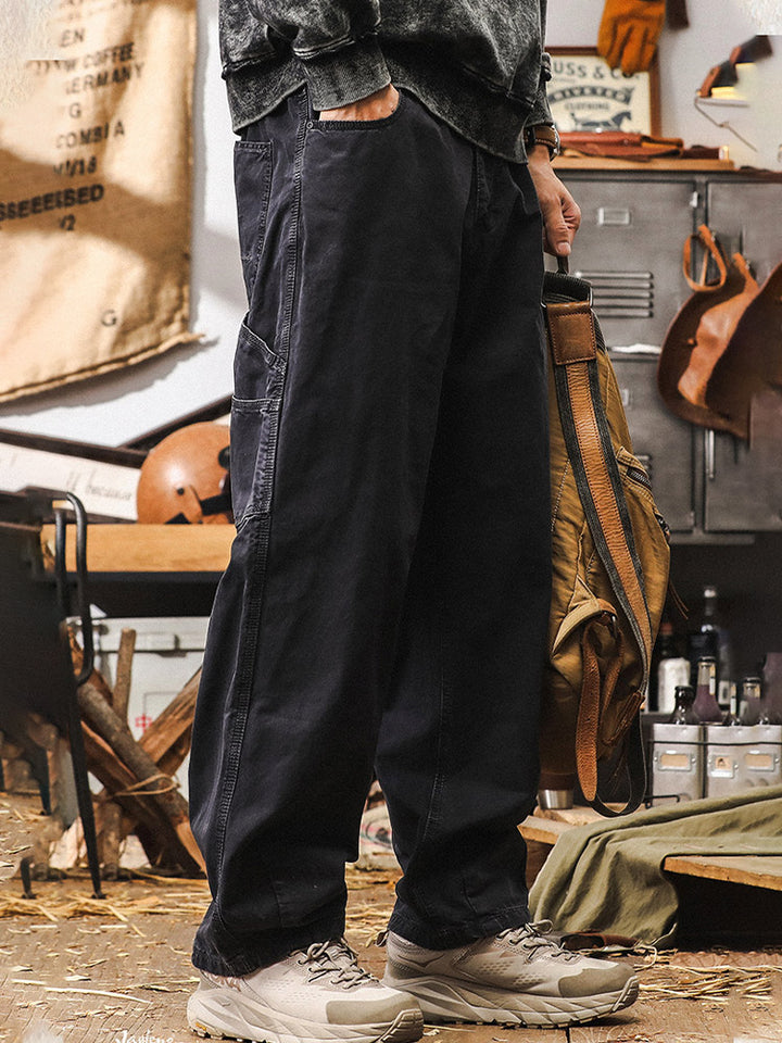 Herren Wide-Leg Hose aus 100 % Baumwolle, Retro-Cargo-Stil
