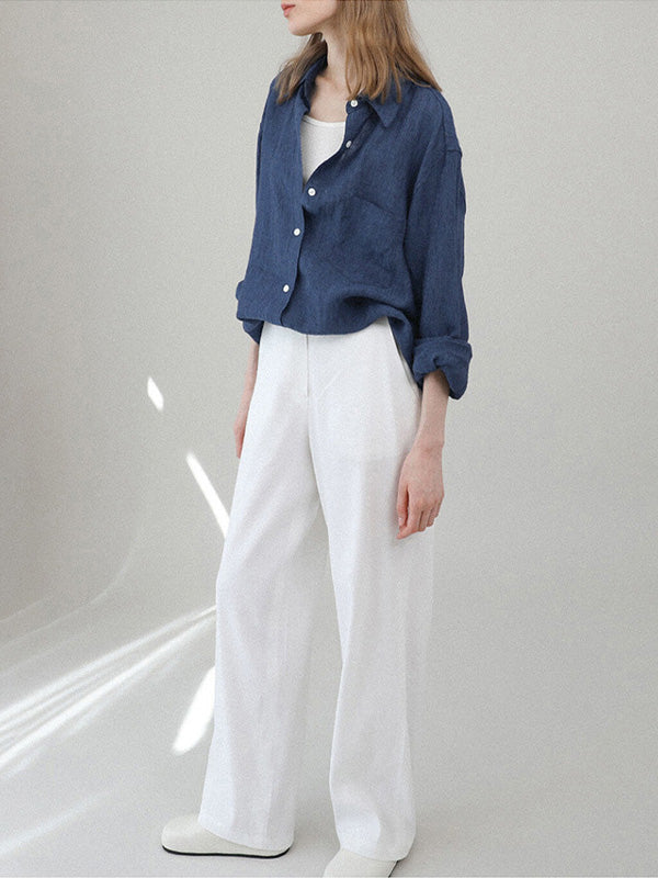 Chemise à manches longues en 100% lin avec poche poitrine