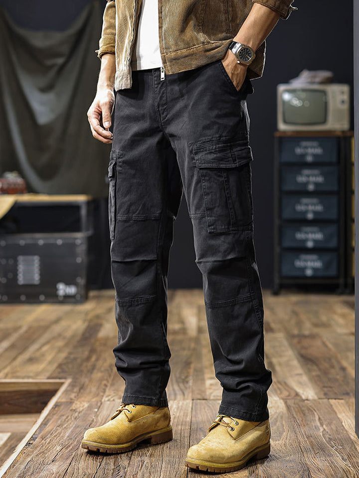Pantalones cargo rectos para hombre con múltiples bolsillos