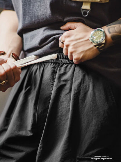 Herren Gerade‑Schnitt‑Cargohose aus Nylon mit Kordelbund