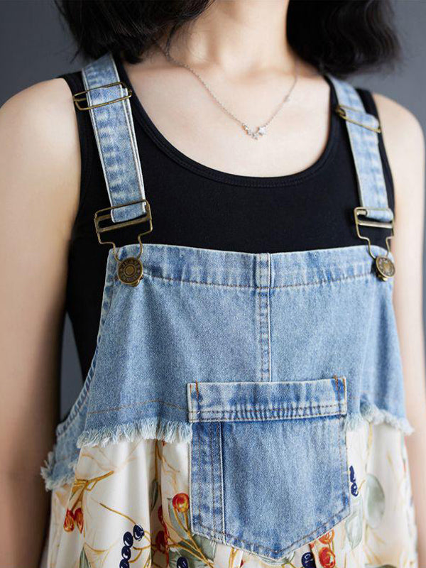 Latzkleid aus Denim mit Patchwork-Aquarellmuster