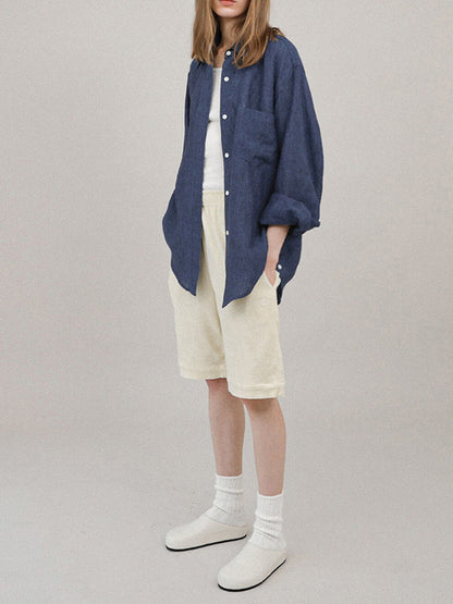 Chemise à manches longues en 100% lin avec poche poitrine