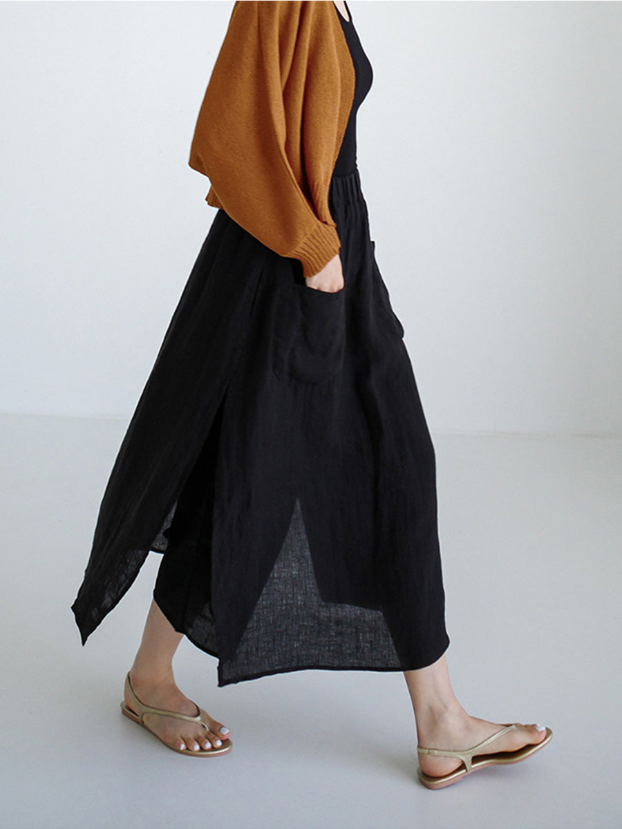 Jupe-culotte ample en lin avec poches
