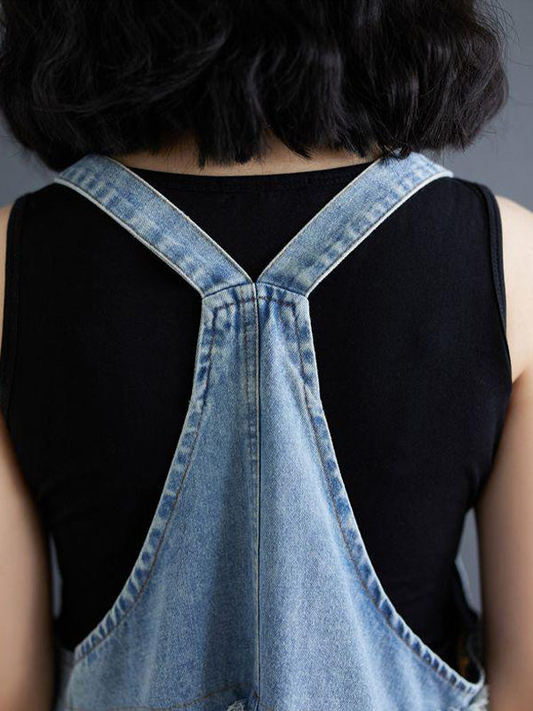 Latzkleid aus Denim mit Patchwork-Aquarellmuster
