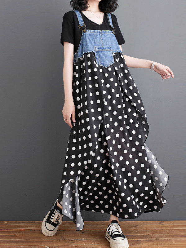 Latzkleid aus Denim mit Patchwork-Aquarellmuster
