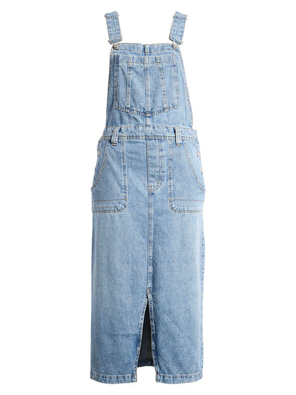 Jeans-Latzkleid mit Schlitz vorne