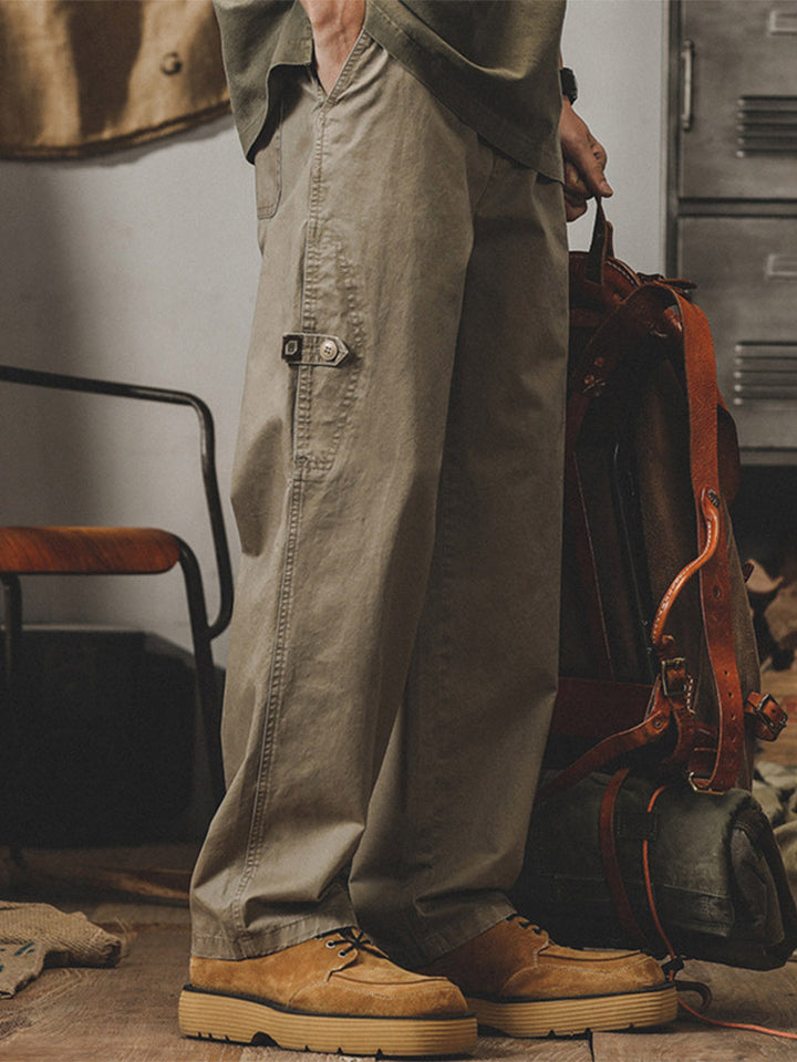 Men’s Wide-Leg Cargo Trousers with Side Button Details