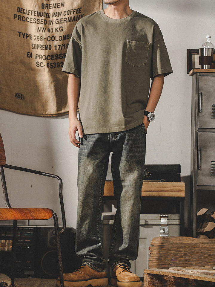 Herren Vintage Jeans, gerader Schnitt, Washed Denim Hose