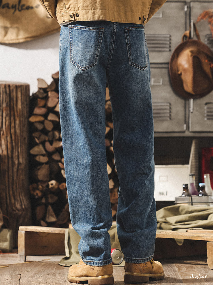 Herren-Jeans im Retro-Stil mit weitem Bein und authentischer Waschung
