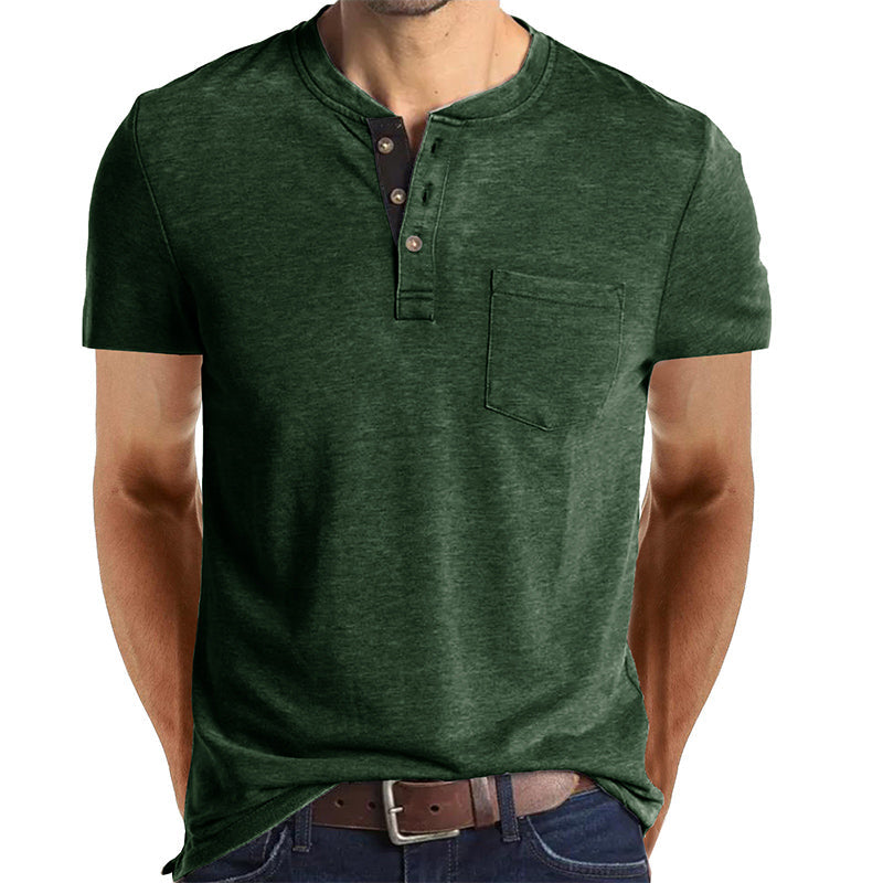 Lässiges Herren-Henley-T-Shirt mit kurzen Ärmeln und Tasche