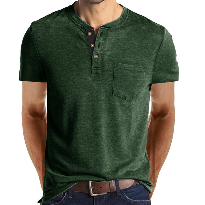 Lässiges Herren-Henley-T-Shirt mit kurzen Ärmeln und Tasche
