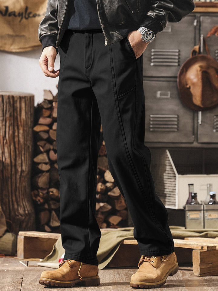 Pantalones para hombre 100 % algodón, de pernera ancha y con costuras en contraste, de estilo retro
