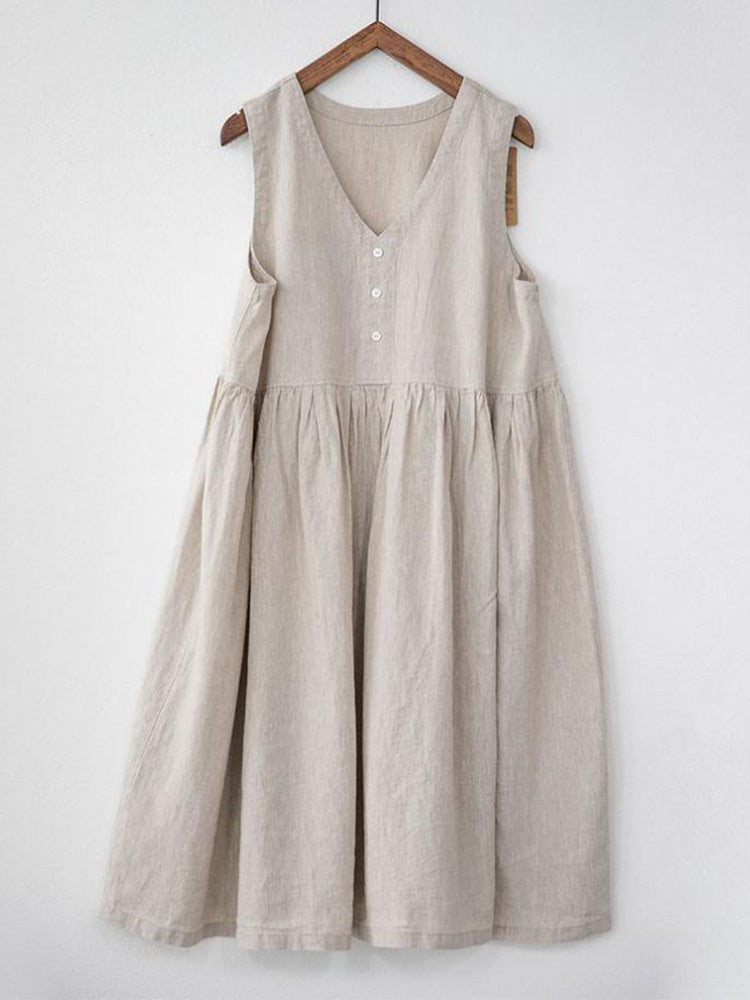 Robe sans manches en coton et lin à col en V