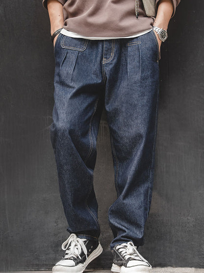Herren Tapered‑Jeans aus Baumwolle mit Faltdetail