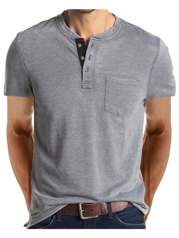 Lässiges Herren-Henley-T-Shirt mit kurzen Ärmeln und Tasche
