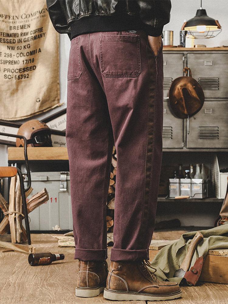 Pantalon décontracté vintage pour homme en 100 % coton avec bandes latérales contrastantes