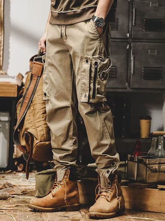 Pantaloni cargo jogger da uomo in cotone elasticizzato con multitasche