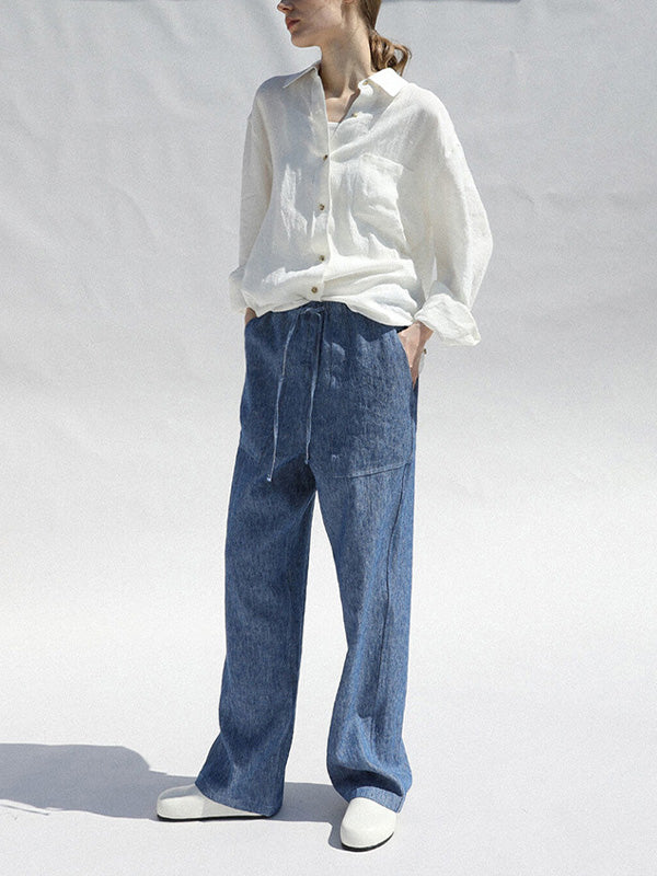Chemise à manches longues en 100% lin avec poche poitrine