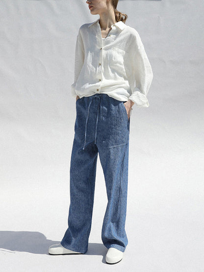 Chemise à manches longues en 100% lin avec poche poitrine