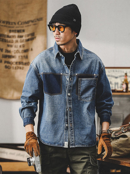 Herren Denim‑Hemdjacke mit Kontrasttaschen