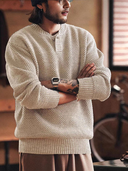Herren Henry‑Knit Pullover mit strukturierter Oberfläche