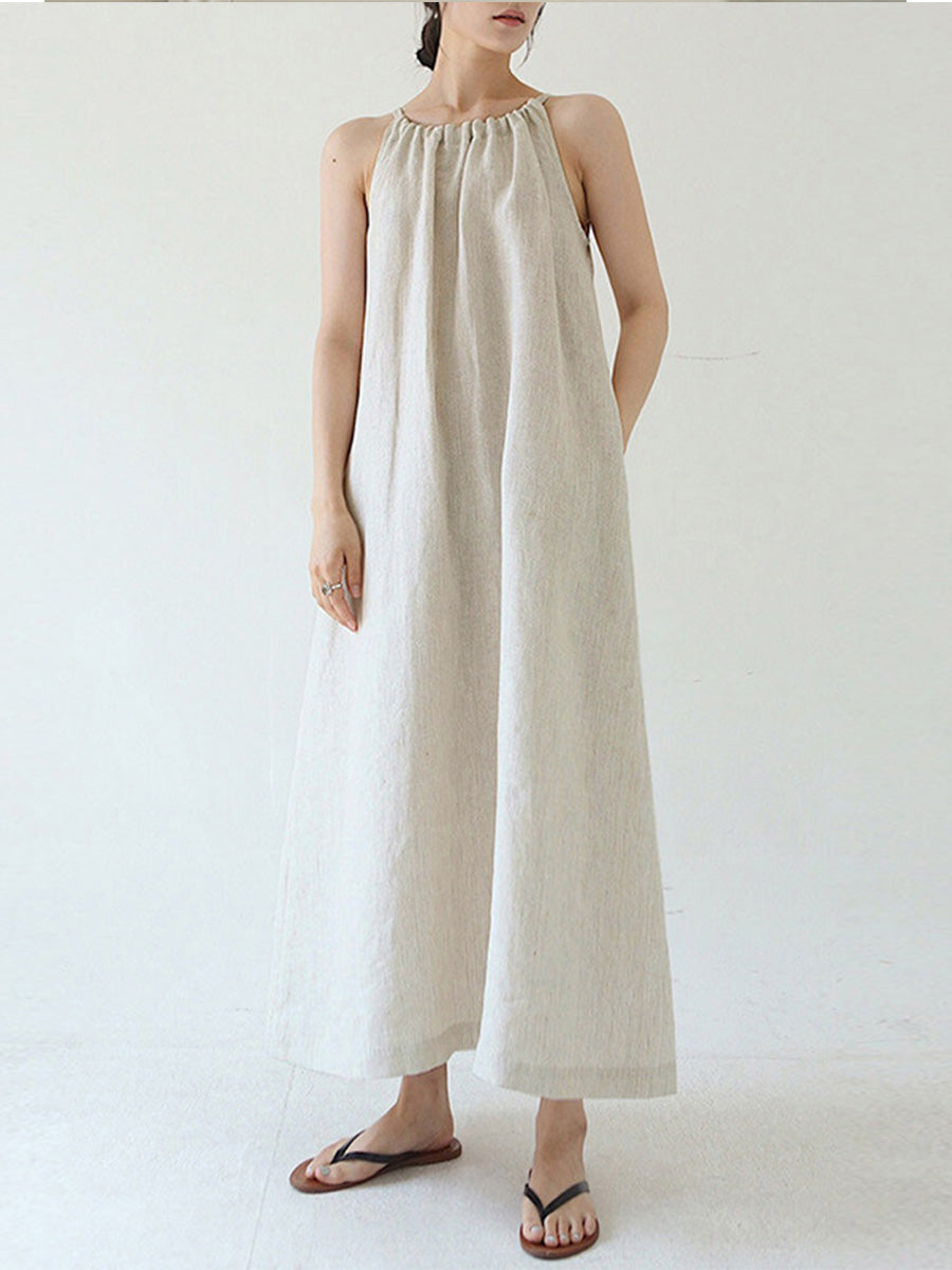 Vestido de lino con hombros descubiertos y tirantes en la espalda