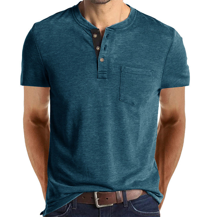 Lässiges Herren-Henley-T-Shirt mit kurzen Ärmeln und Tasche