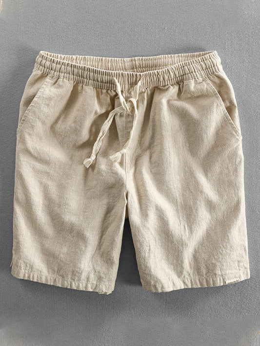 Men's Ramie Cotton Drawstring Casual Shorts