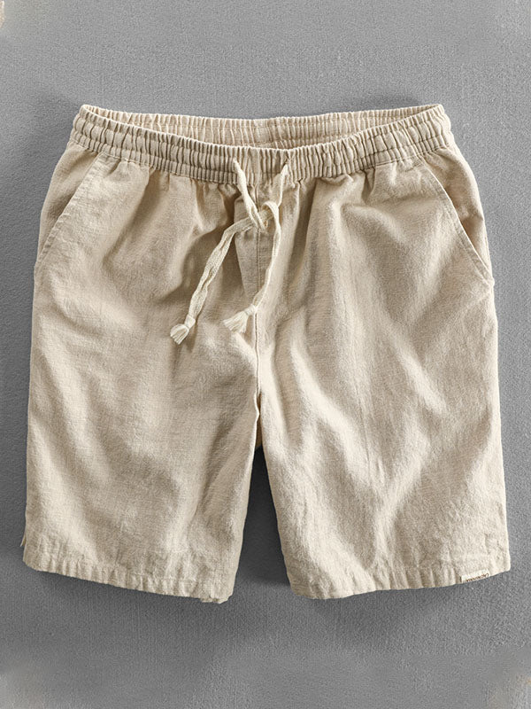 Pantaloncini casual da uomo in ramia e cotone con coulisse