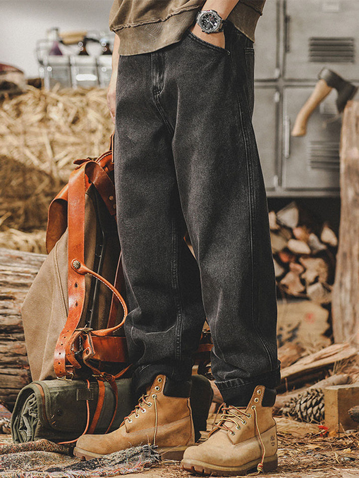 Herren Schwarz‑Gewaschene Loose‑Fit‑Jeans